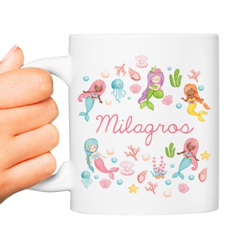 Taza Infantil Irrompible Sirenitas y Mar con Nombre personalizada Taza Infantil Irrompible Sirenitas y Mar con Nombre personalizada