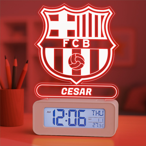 Reloj Despertador con Luz Escudo Barcelona Personalizado