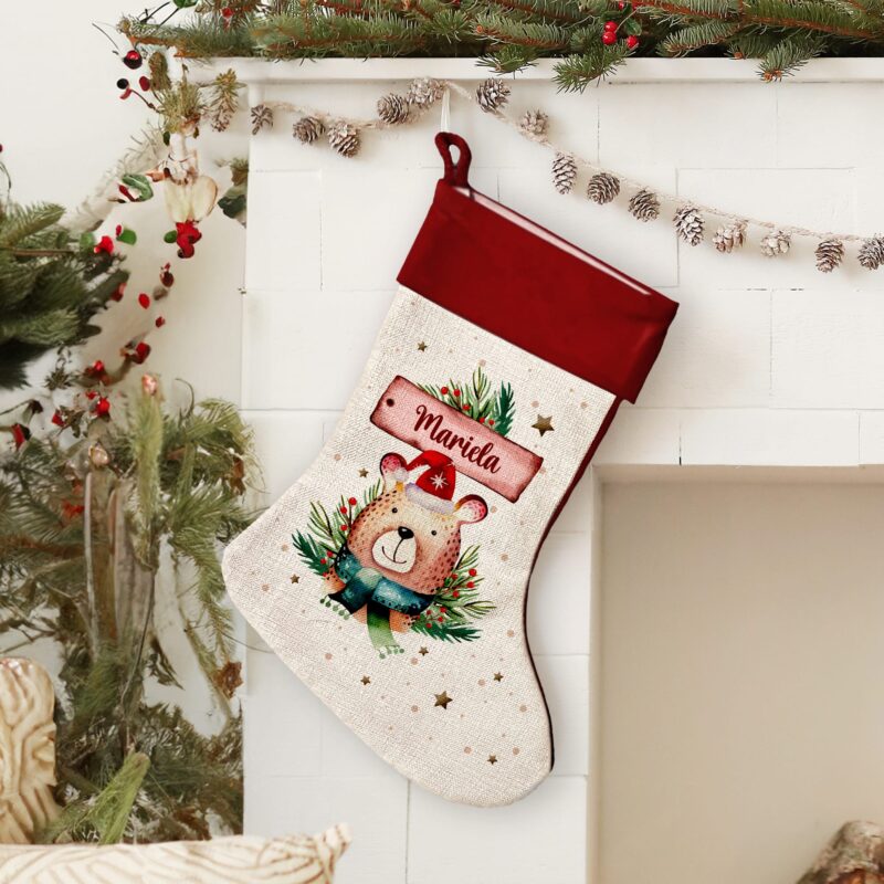 Calcetín de Navidad Oso con Nombre personalizado