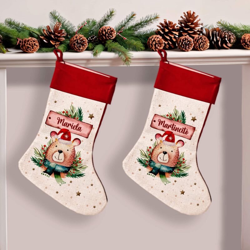 Calcetín de Navidad Oso con Nombre personalizado