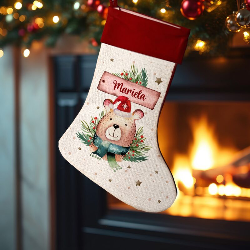 Calcetín de Navidad Oso con Nombre personalizado