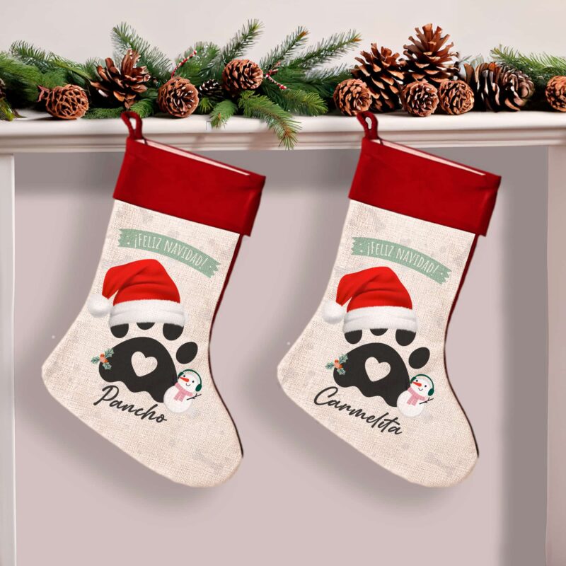 Calcetín de Navidad Huella de Mascota con Nombres personalizado