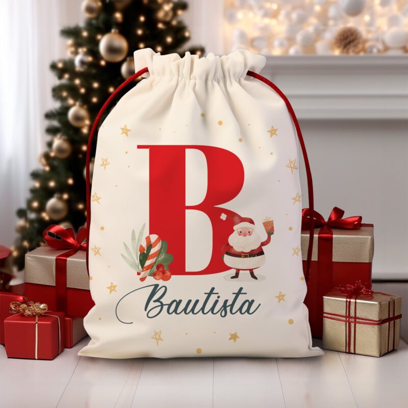 Saco de Navidad con Inicial y Nombre personalizado Saco de Navidad con Inicial y Nombre personalizado