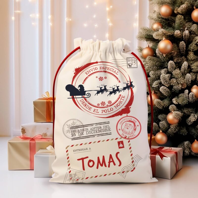 Saco de Navidad Trineo con Nombre personalizado Saco de Navidad Trineo con Nombre personalizado