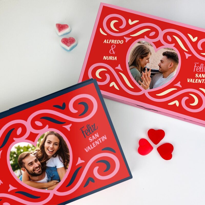 Caja de Dulces Corazón con Foto y Textos personalizada