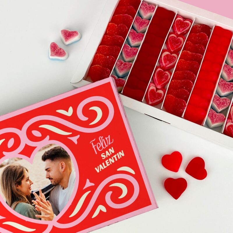 Caja de Dulces Corazón con Foto y Textos personalizada