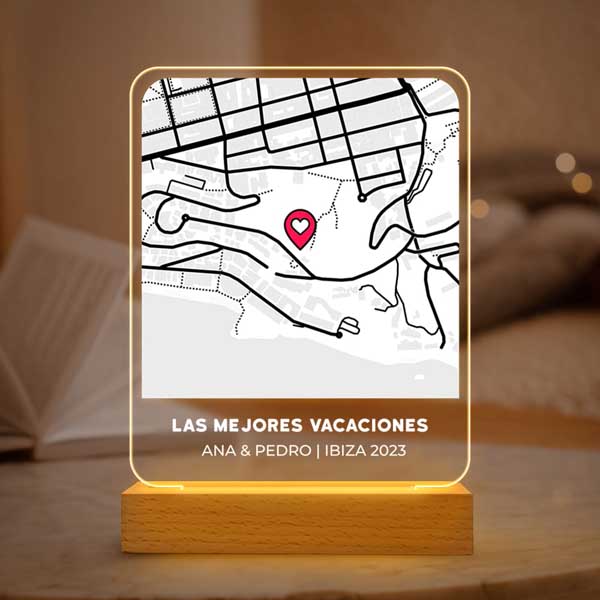 Lámpara Mapa del Amor con Ubicación y Textos personalizada