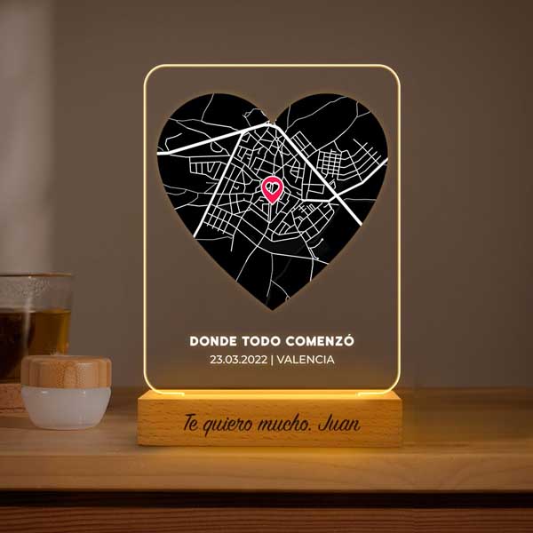 Lámpara Mapa del Amor con Ubicación y Textos personalizada