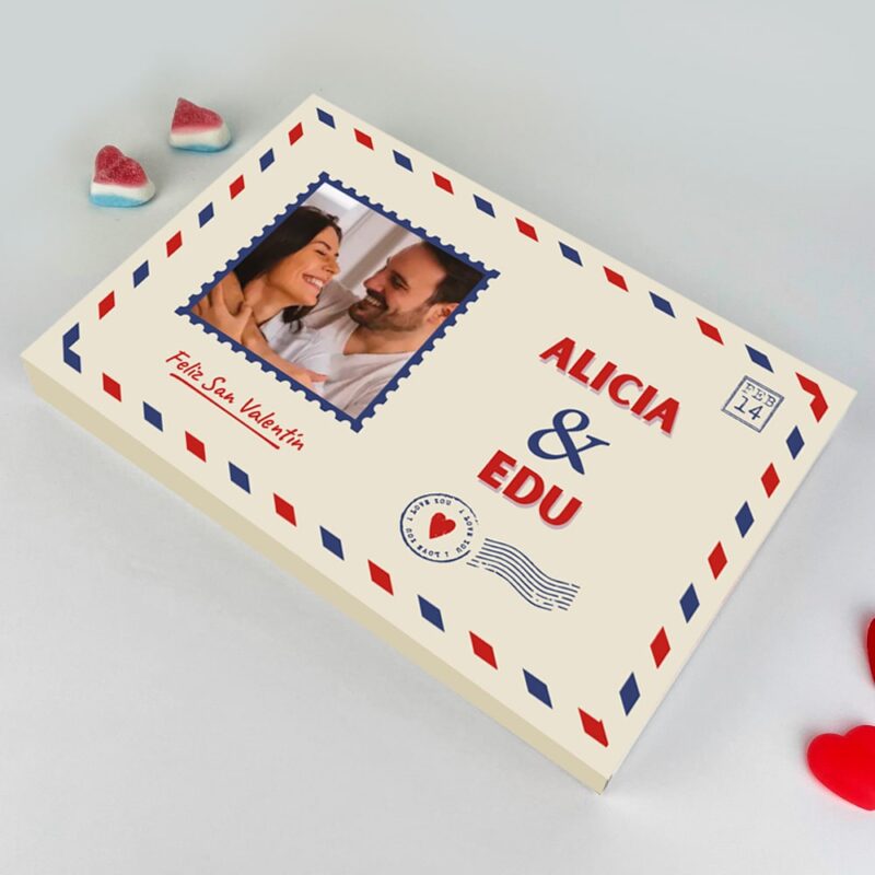 Caja de Dulces Postal con Foto y Textos personalizada