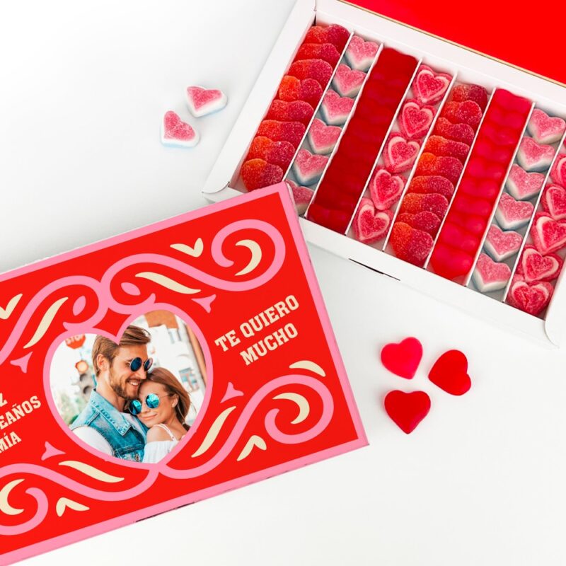 Caja de Dulces Corazón con Foto y Textos personalizada Caja de Dulces Corazón con Foto y Textos personalizada