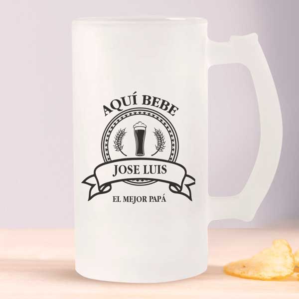 Jarra de Cerveza Aquí Bebe personalizada