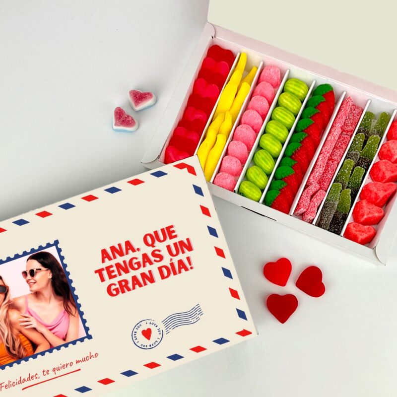 Caja de Dulces Postal con Foto y Textos personalizada Caja de Dulces Postal con Foto y Textos personalizada