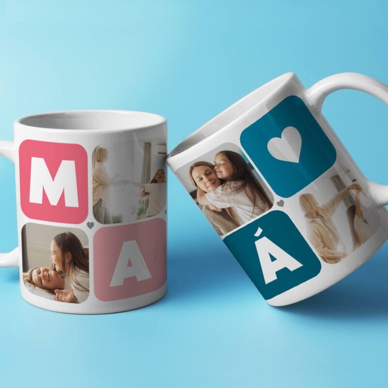 Taza Mamá Cubos Corazón con Cinco Fotos personalizada