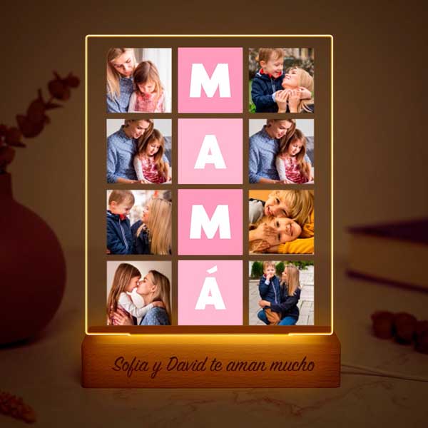 Lámpara Cubos Rosas Mamá con Ocho Fotos personalizada Lámpara Cubos Rosas Mamá con Ocho Fotos personalizada
