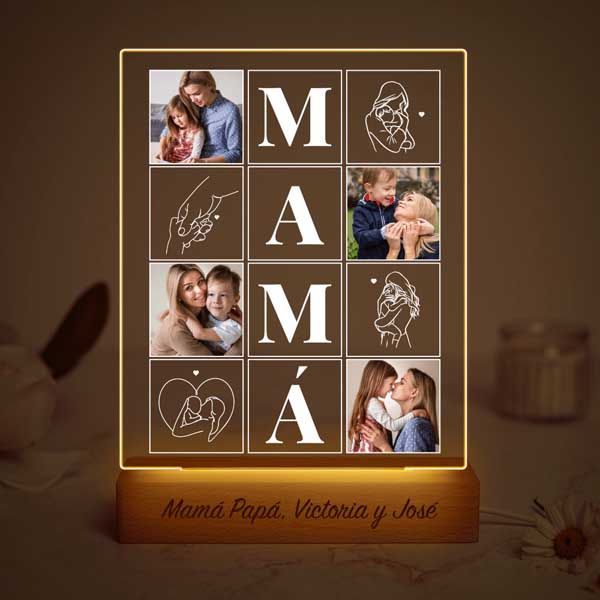 Lámpara Mamá con Cuatro Fotos y Siluetas personalizada Lámpara Mamá con Cuatro Fotos y Siluetas personalizada