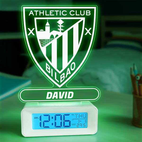 Reloj Despertador con Luz Escudo Athletic de Bilbao personalizado