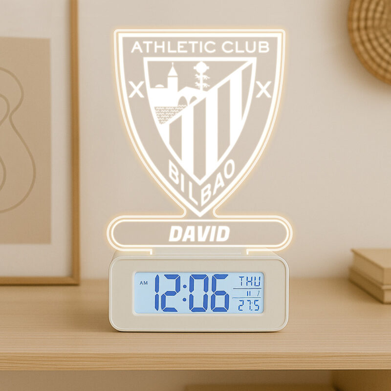 Reloj Despertador con Luz Escudo Athletic de Bilbao personalizado