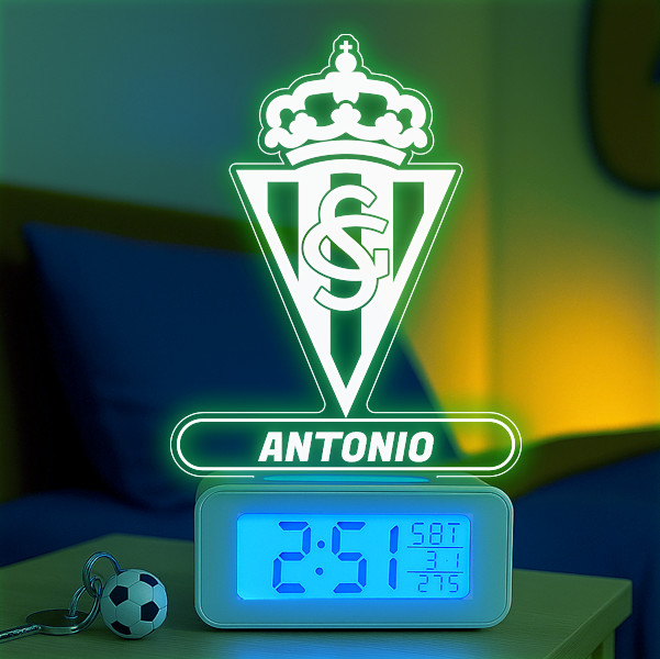 Reloj Despertador con Luz Escudo Sporting de Gijón personalizado