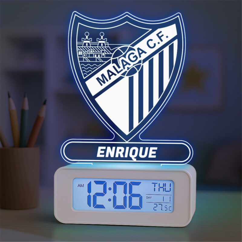 Reloj Despertador con Luz Escudo Málaga personalizado