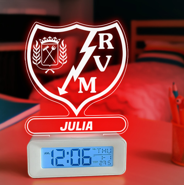 Reloj Despertador con Luz Escudo Rayo Vallecano personalizado