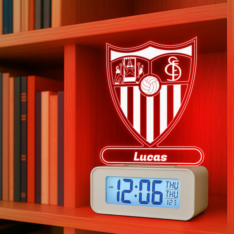 Reloj Despertador con Luz Escudo Sevilla personalizado