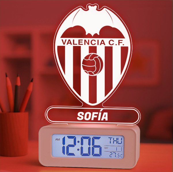 Reloj Despertador con Luz Escudo Valencia personalizado
