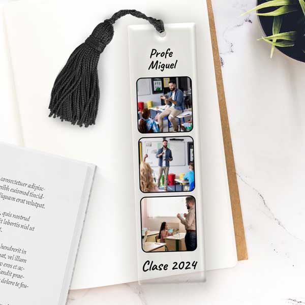 Marcapáginas con Tres Fotos y Texto personalizado