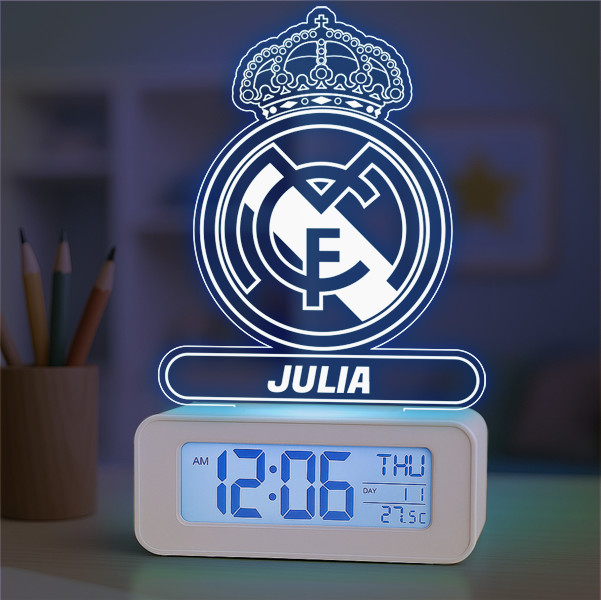 Reloj Despertador con Luz Escudo Real Madrid personalizado