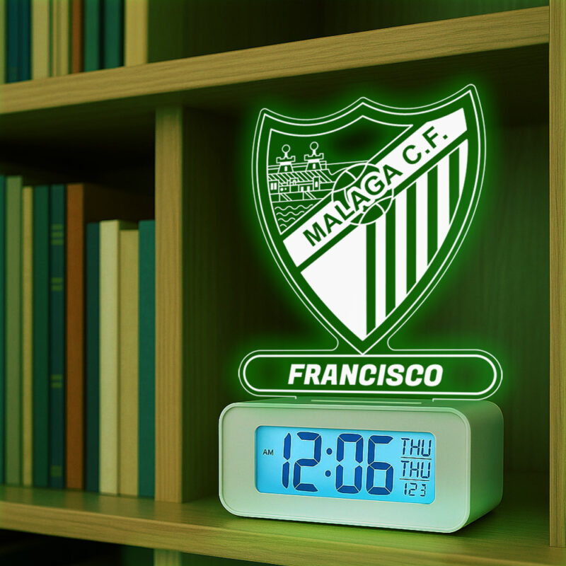 Reloj Despertador con Luz Escudo Málaga personalizado