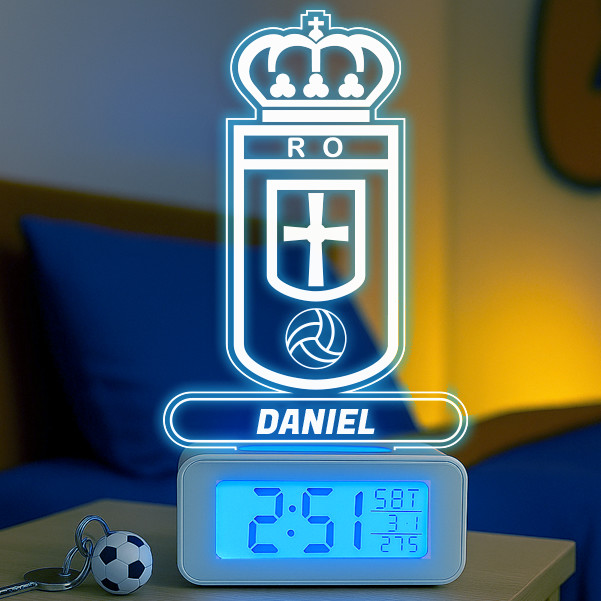 Reloj Despertador con Luz Escudo Oviedo personalizado