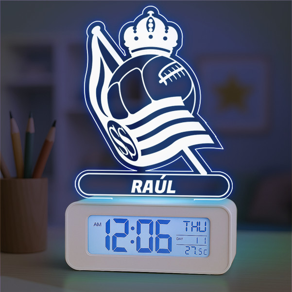 Reloj Despertador con Luz Escudo Real Sociedad personalizado
