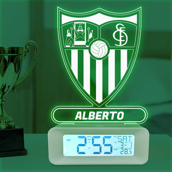 Reloj Despertador con Luz Escudo Sevilla personalizado