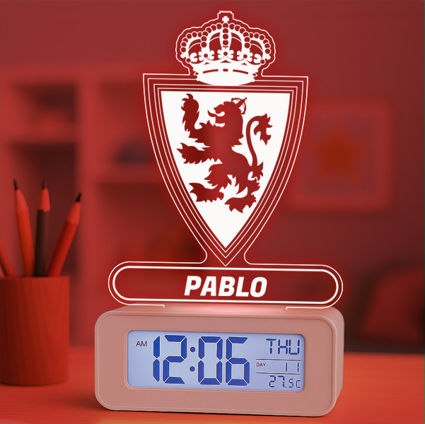 Reloj Despertador con Luz Escudo Zaragoza personalizado