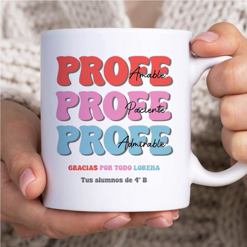 Taza Profe Tres Colores con Texto personalizada Taza Profe Tres Colores con Texto personalizada