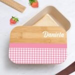 Fiambrera con Tapa de Madera Infantil Cuadros personalizada Miniatura de Fiambrera con Tapa de Madera Infantil Cuadros personalizada
