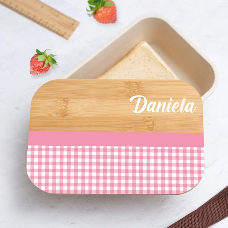 Fiambrera con Tapa de Madera Infantil Cuadros personalizada Fiambrera con Tapa de Madera Infantil Cuadros personalizada