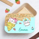 Fiambrera con Tapa de Madera Infantil Gatitos personalizada Miniatura de Fiambrera con Tapa de Madera Infantil Gatitos personalizada