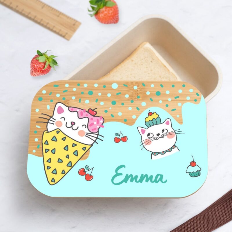 Fiambrera con Tapa de Madera Infantil Gatitos personalizada Fiambrera con Tapa de Madera Infantil Gatitos personalizada