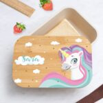 Fiambrera con Tapa de Madera Infantil Unicornios Coloridos personalizada Miniatura de Fiambrera con Tapa de Madera Infantil Unicornios Coloridos personalizada