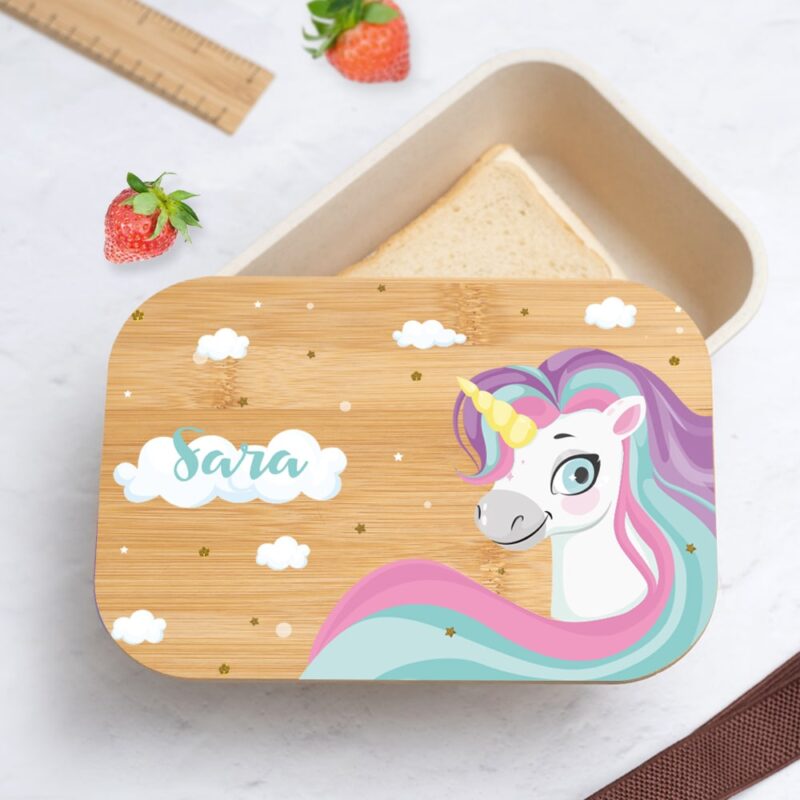 Fiambrera con Tapa de Madera Infantil Unicornios Coloridos personalizada Fiambrera con Tapa de Madera Infantil Unicornios Coloridos personalizada