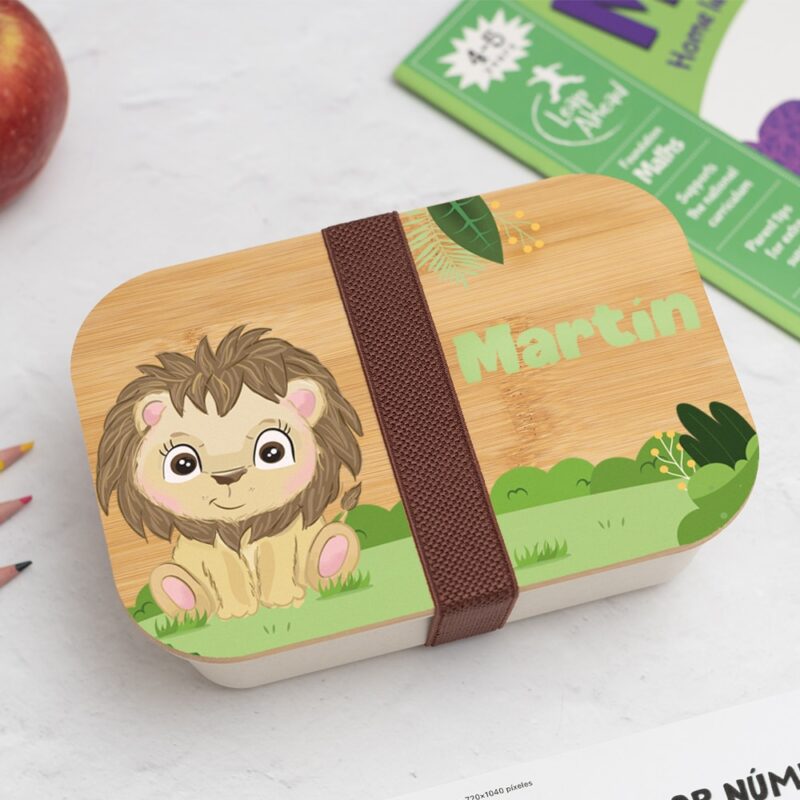 Fiambrera con Tapa de Madera Infantil Animales Selva personalizada