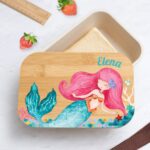 Fiambrera con Tapa de Madera Infantil Sirenita personalizada Miniatura de Fiambrera con Tapa de Madera Infantil Sirenita personalizada
