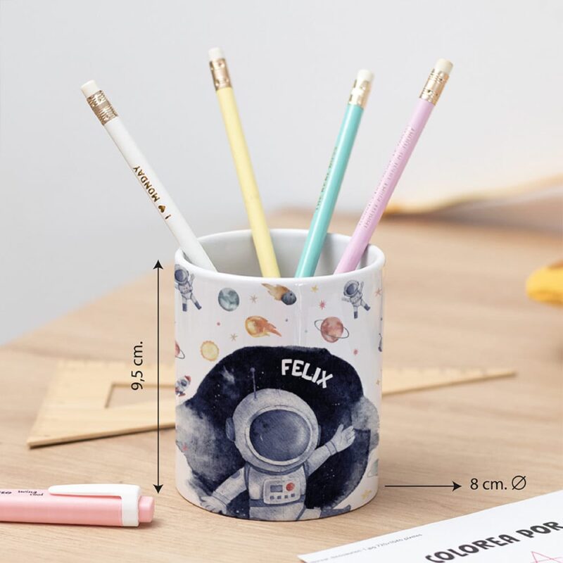 Portalápices Infantil Astronauta en el Espacio personalizado