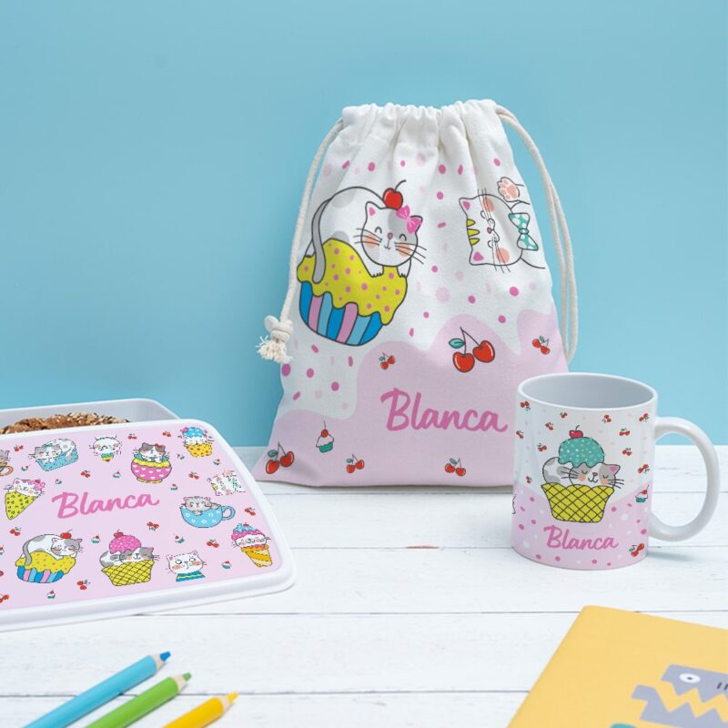 Taza Infantil Irrompible Gatitos con Nombre personalizada