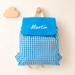 Miniatura de Mochila Saco Infantil Cuadros Azules personalizada