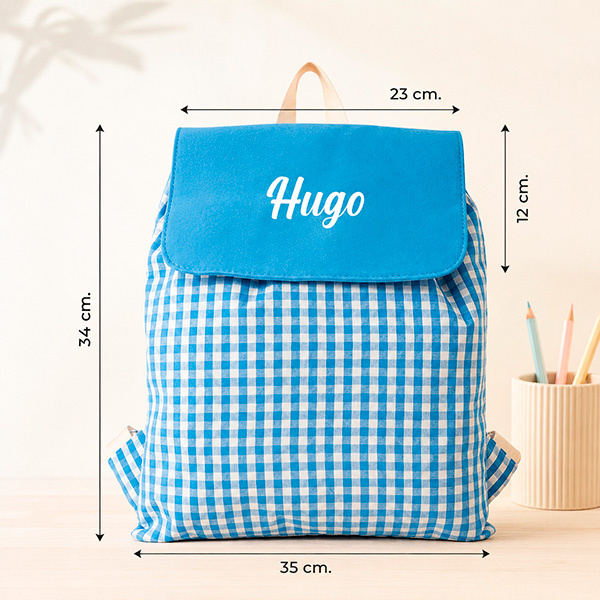Mochila Saco Infantil Cuadros Azules personalizada