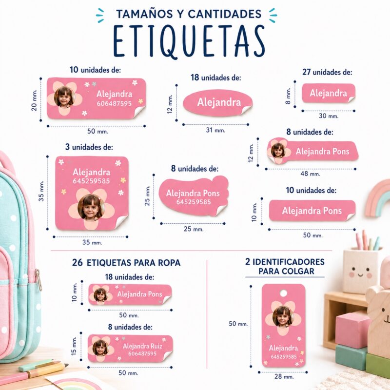 Pack de Etiquetas Adhesivas Infantiles para Ropa y Objetos con Nombre personalizadas