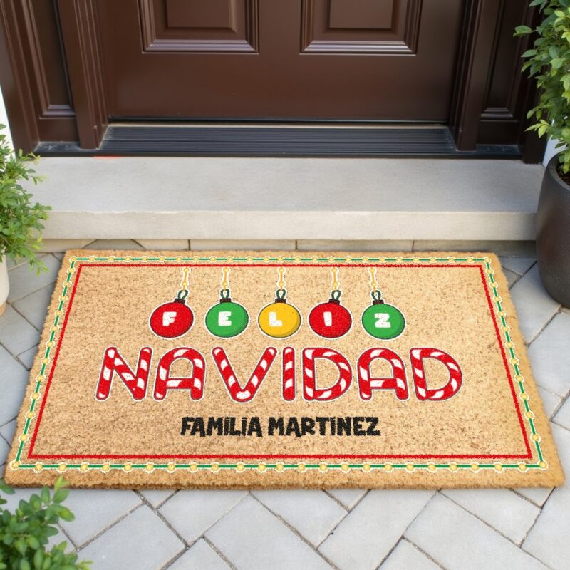 Felpudo Bolas de Navidad con Texto personalizado Felpudo Bolas de Navidad con Texto personalizado