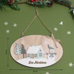 Miniatura de Adorno de Madera para Puerta Muñeco de Nieve con Texto personalizado