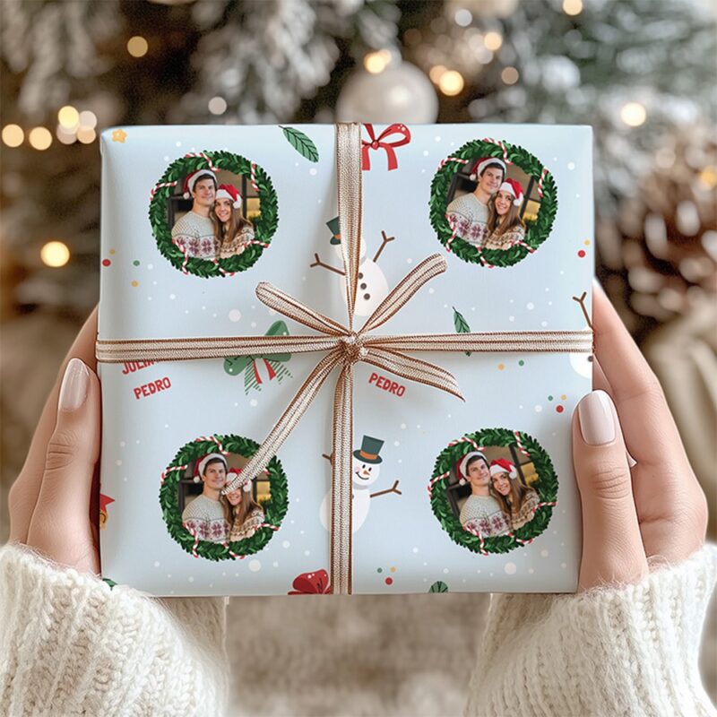 Papel de Regalo Hojas con Foto y Texto personalizado Papel de Regalo Hojas con Foto y Texto personalizado